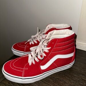 Vans Red and White High-Top Athletic Shoes